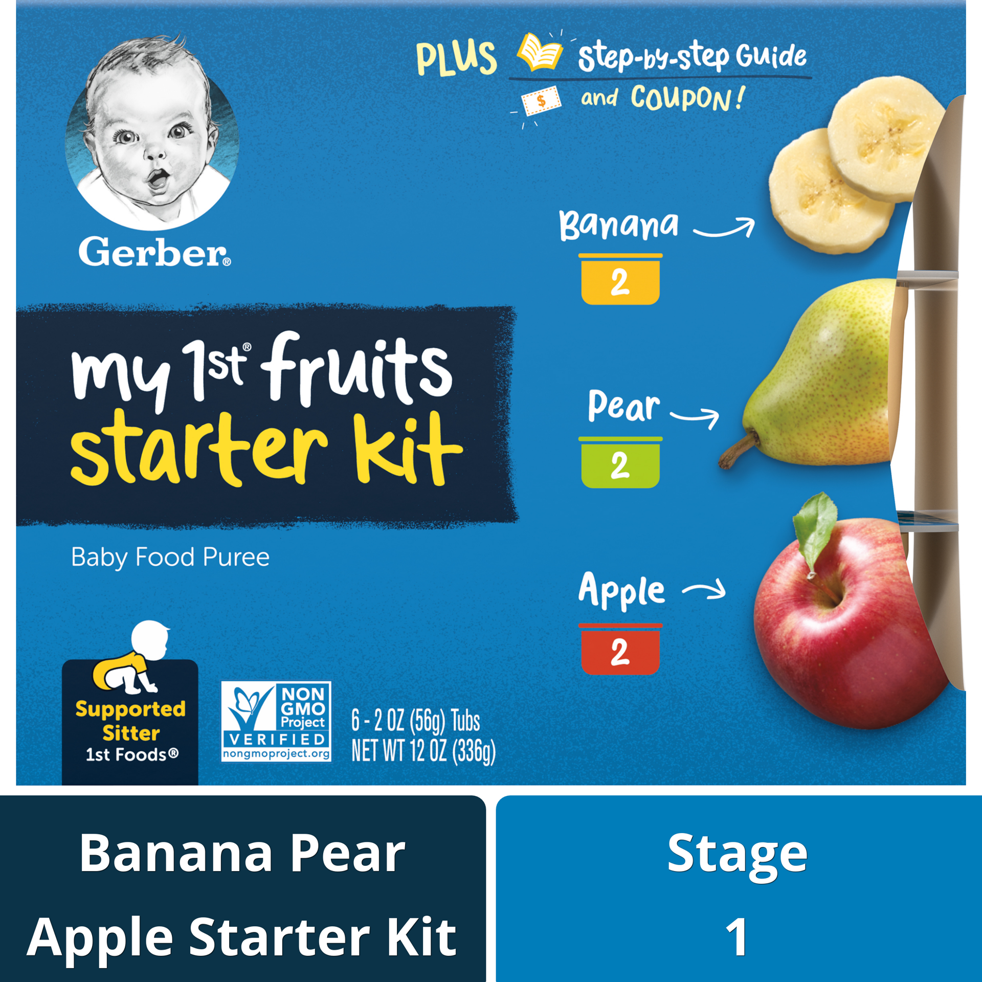 slide 1 of 5, Gerber Stage 1 Baby Food, Banana Pear Apple, 2 oz Tubs (6 Pack), 6 ct