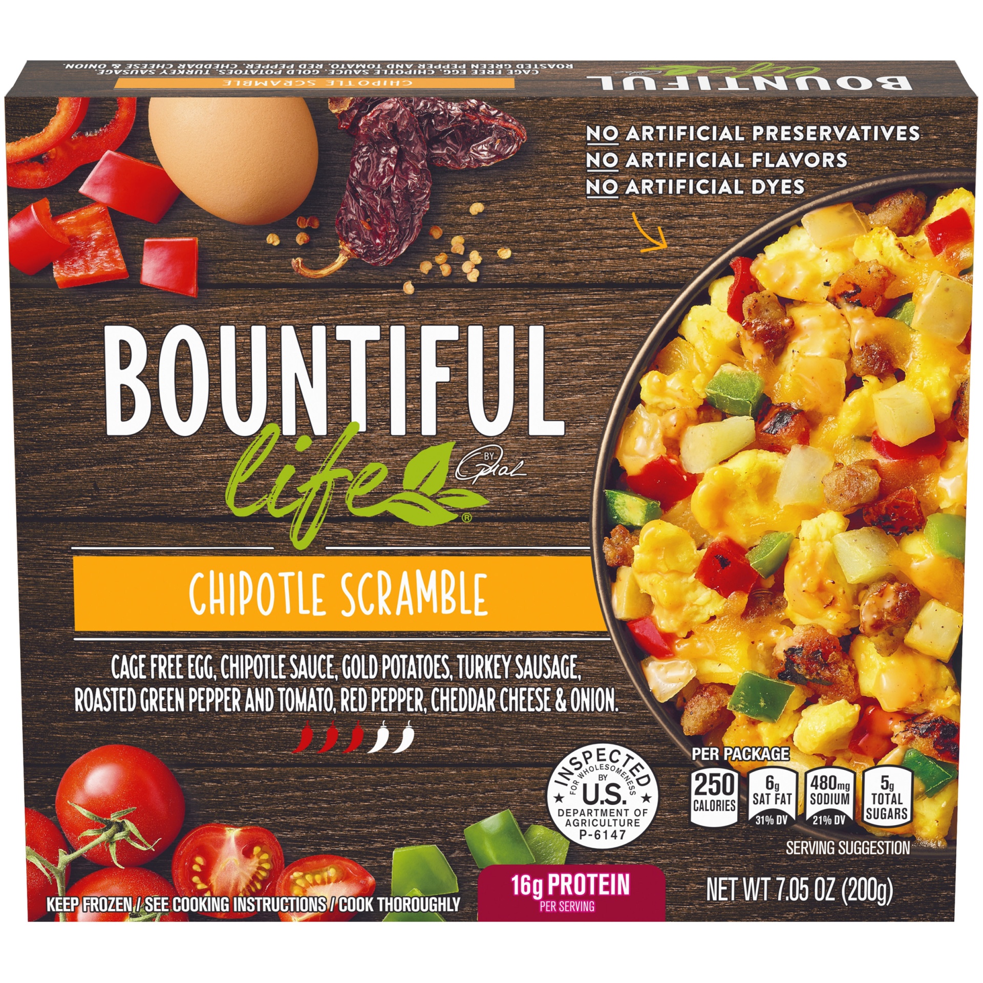 slide 1 of 6, Bountiful Life Chipotle Scramble Breakfast Bowl Frozen Meal, 7.05 oz Box, 200 g