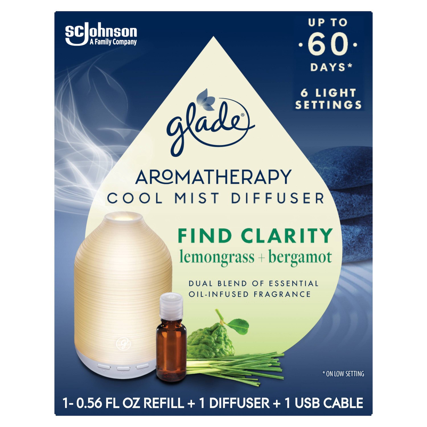 Glade Aromatherapy Cool Mist Diffuser Air Freshener Find Clarity 0.