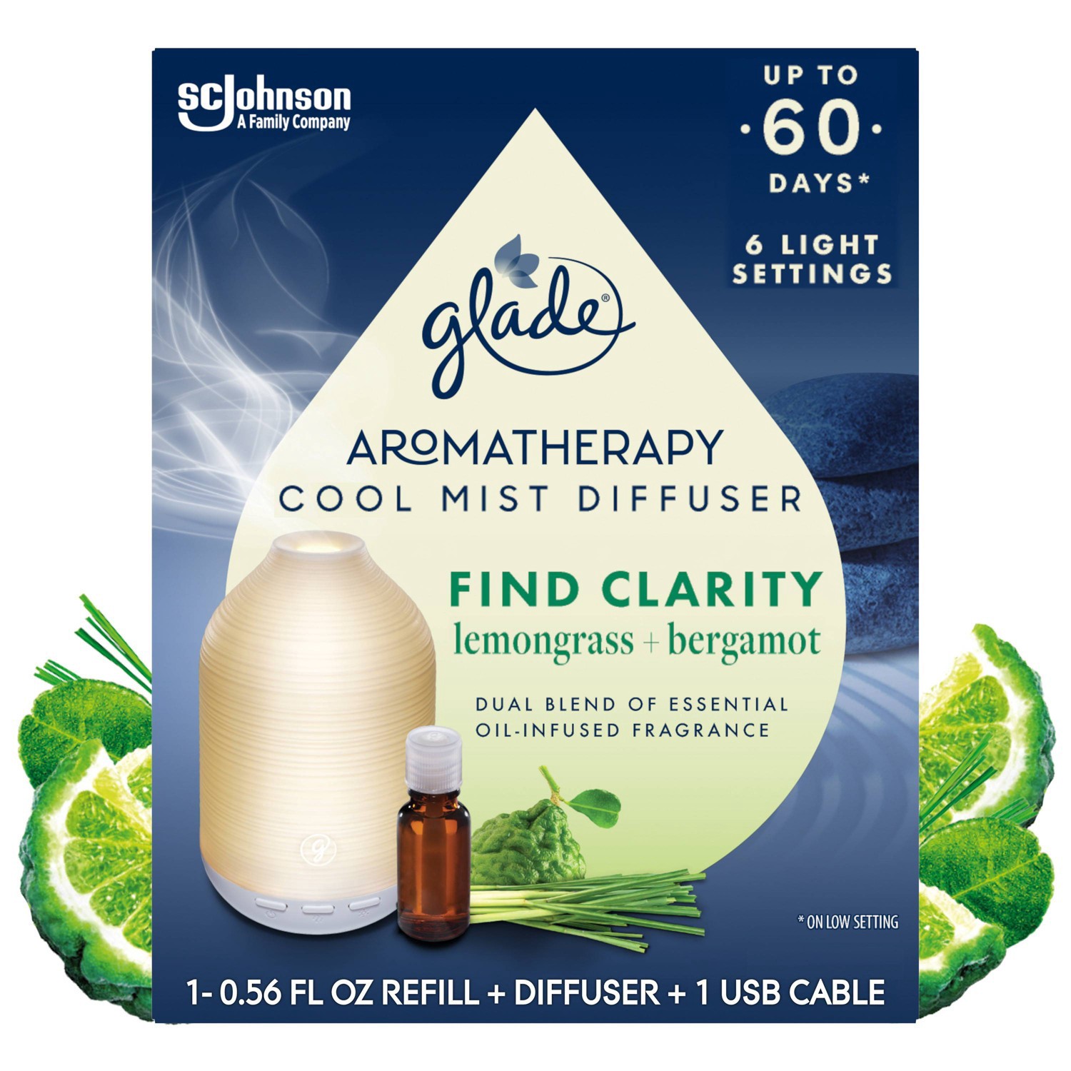 Glade Aromatherapy Cool Mist Diffuser Air Freshener Find Clarity 0.