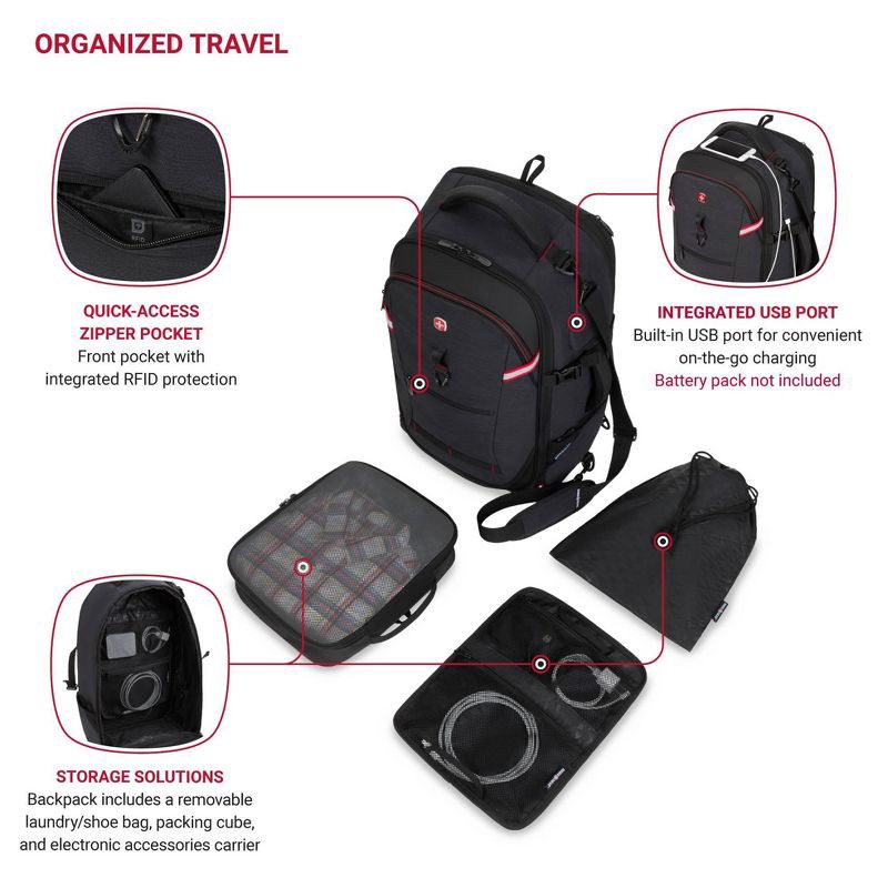 slide 3 of 11, SWISSGEAR Core Travel 22" Backpack - Charcoal Gray: Polyester, Softside, Water-Resistant, 1 ct