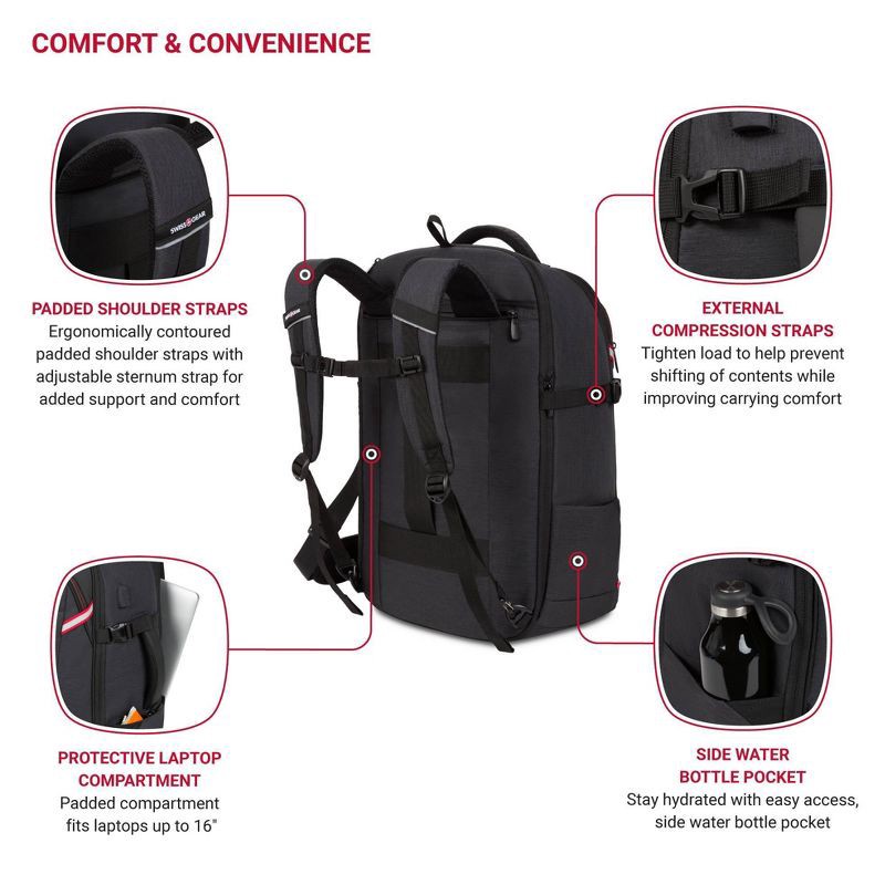 slide 4 of 11, SWISSGEAR Core Travel 22" Backpack - Charcoal Gray: Polyester, Softside, Water-Resistant, 1 ct