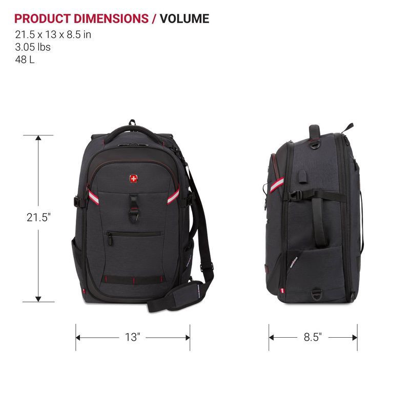 slide 7 of 11, SWISSGEAR Core Travel 22" Backpack - Charcoal Gray: Polyester, Softside, Water-Resistant, 1 ct