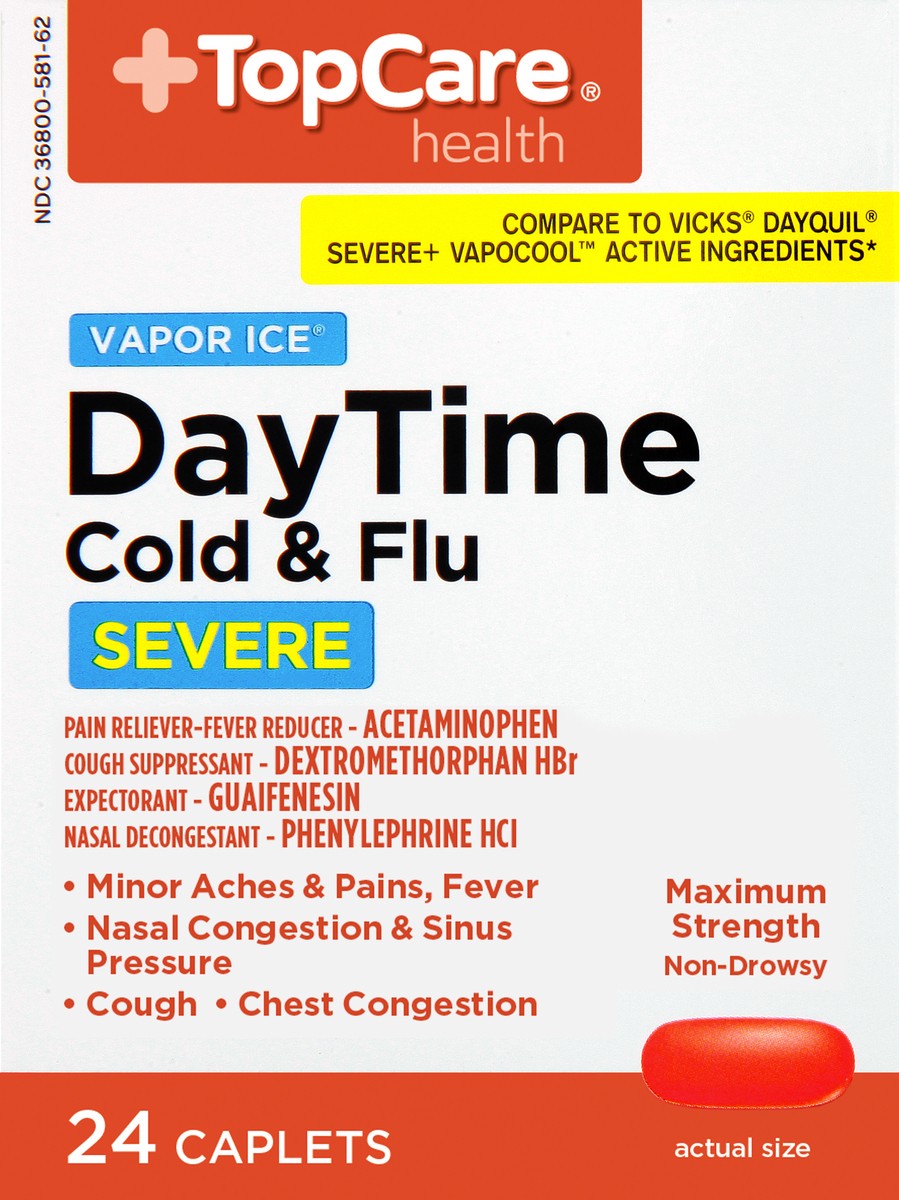 slide 6 of 10, TopCare Health Vapor Ice Maximum Strength Severe DayTime Cold & Flu 24 Caplets, 24 ct