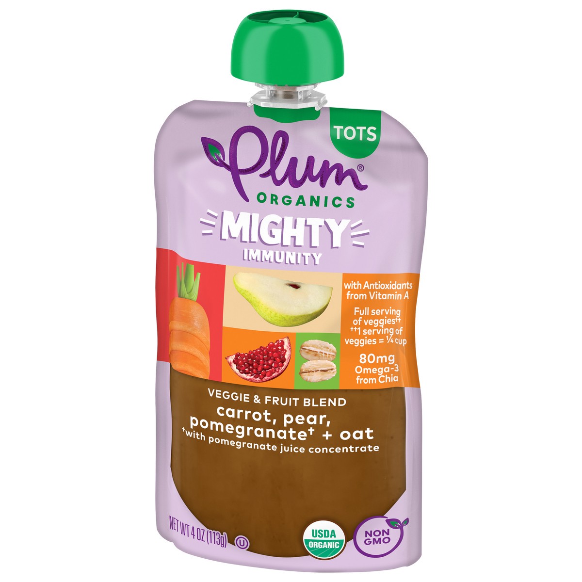 slide 7 of 9, Plum Organics Mighty Immunity Carrot, Pear, Pomegranate + Oat 4oz Pouch, 4 oz