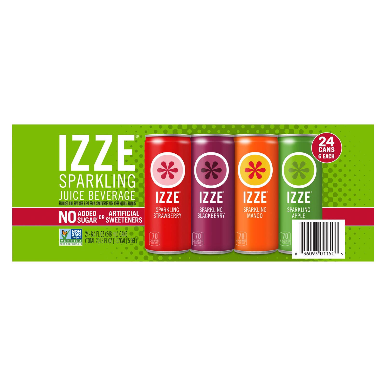 slide 1 of 1, IZZE Sparkling Juice Beverage, Variety Pack, 24-count, 8.4 fl oz