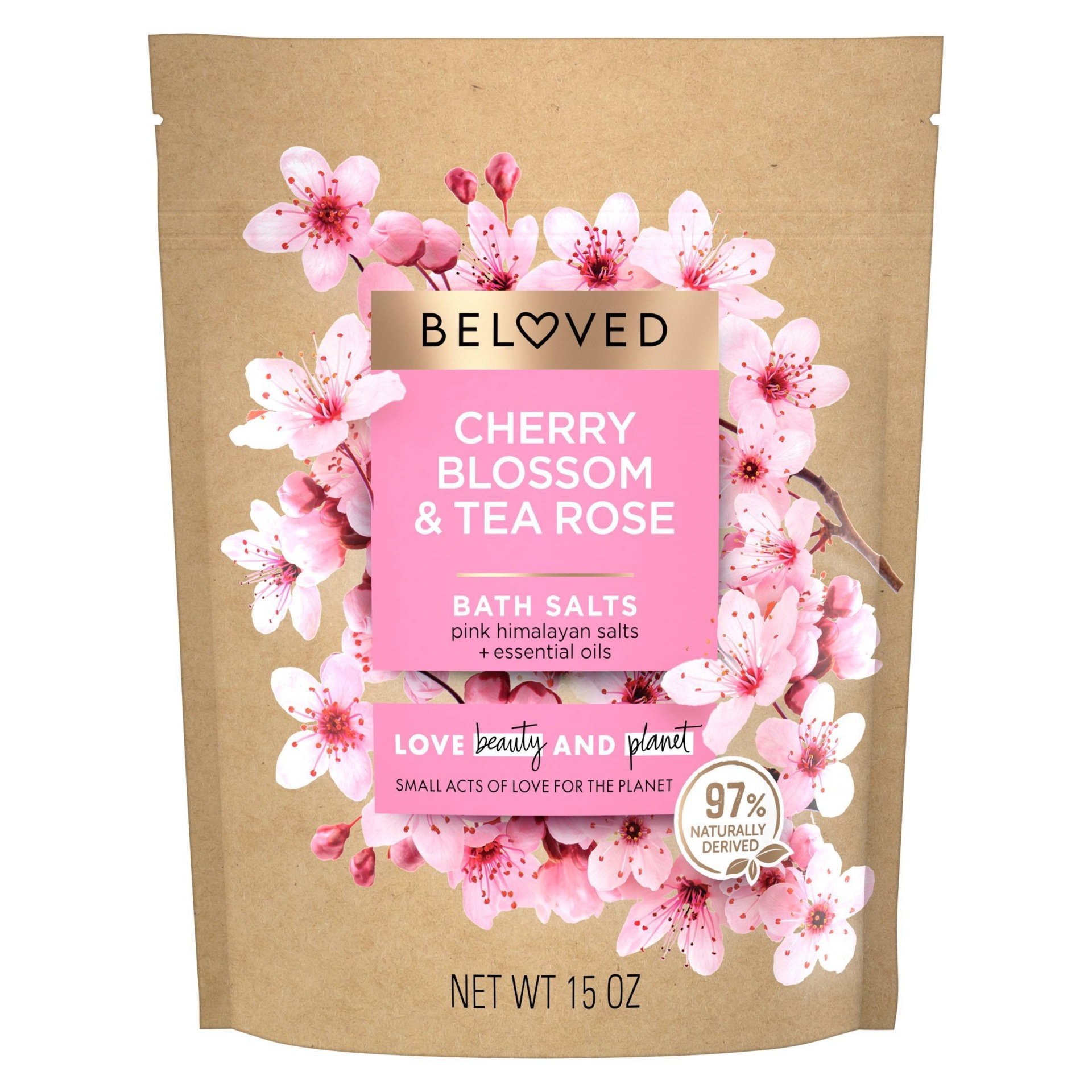 slide 1 of 4, Beloved Cherry Blossom & Tea Rose Bath Salts - 15oz, 15 oz