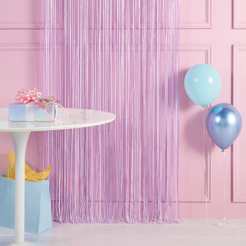 slide 2 of 4, Rainbow Confetti Fringe Backdrop Lavender - Spritz™, 1 ct
