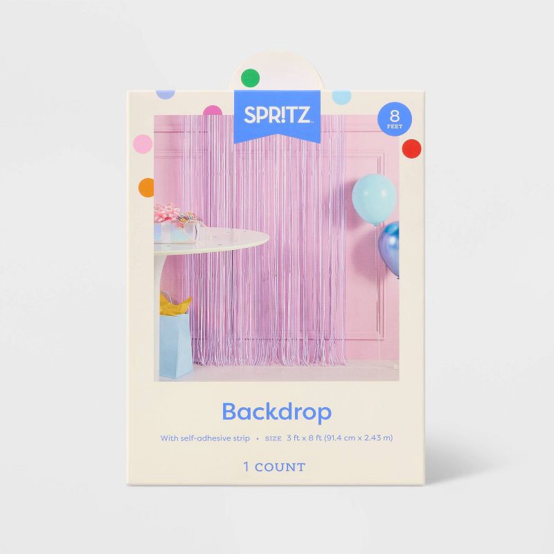 slide 3 of 4, Rainbow Confetti Fringe Backdrop Lavender - Spritz™, 1 ct
