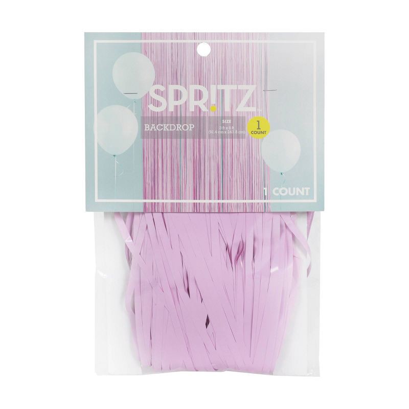 slide 1 of 3, Rainbow Confetti Fringe Backdrop Lavender - Spritz™, 1 ct