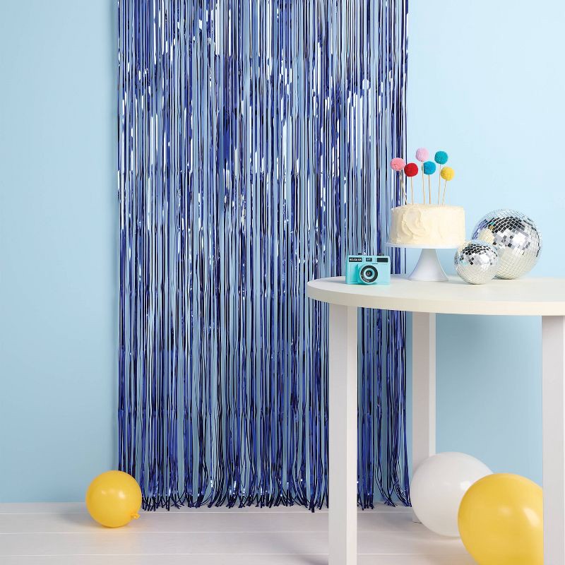 slide 2 of 4, Holographic Metallic Fringe Backdrop Blue - Spritz™, 1 ct
