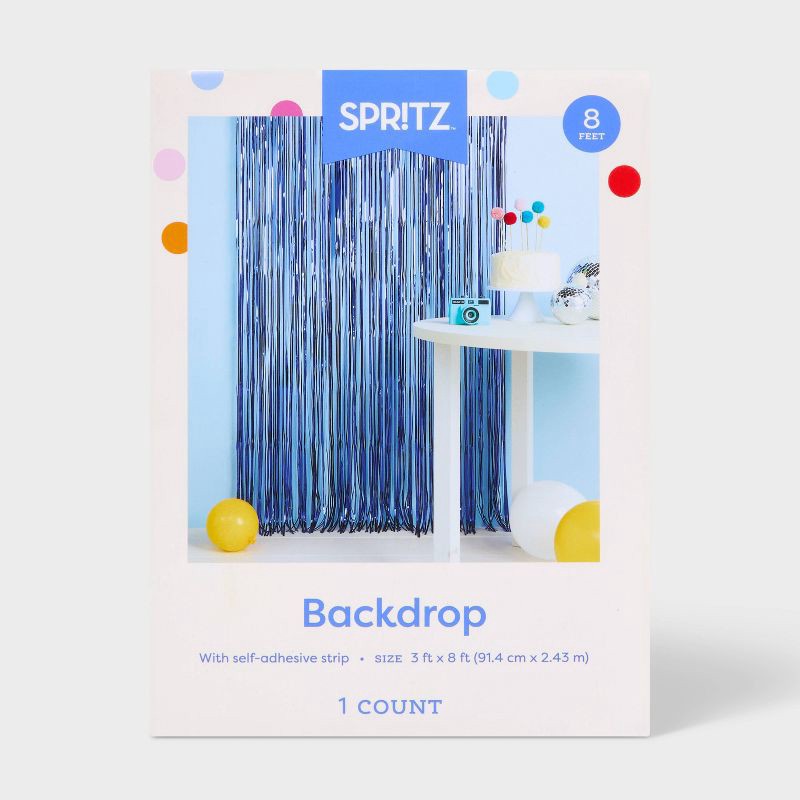 slide 3 of 4, Holographic Metallic Fringe Backdrop Blue - Spritz™, 1 ct