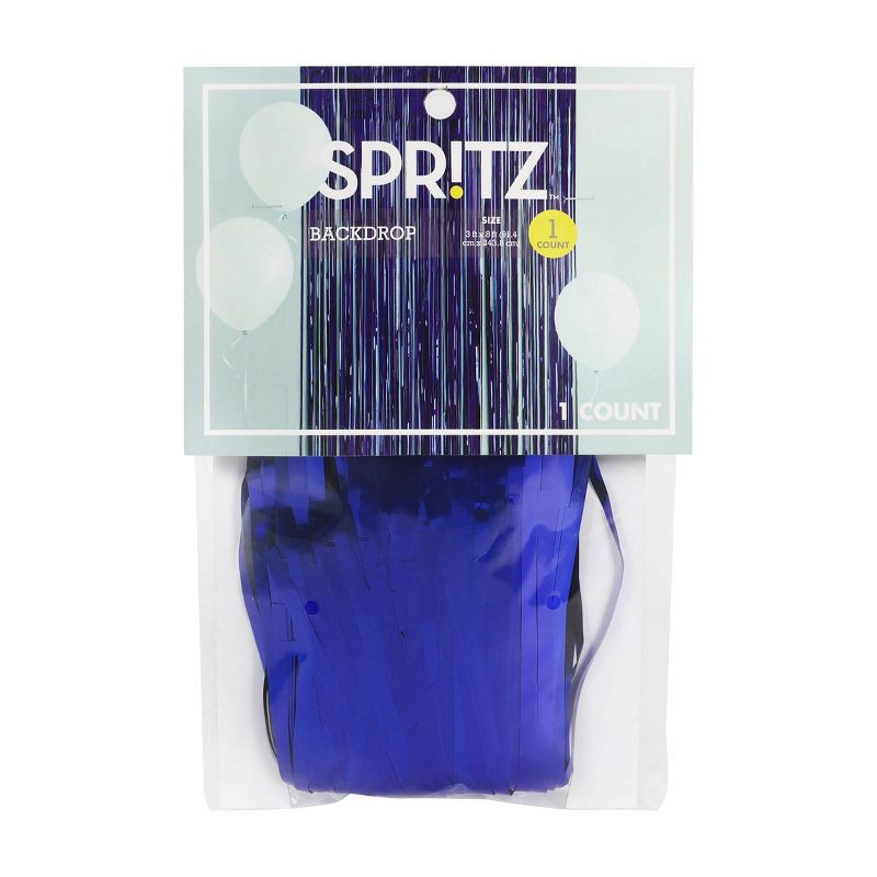 slide 1 of 3, Holographic Metallic Fringe Backdrop Blue - Spritz™, 1 ct