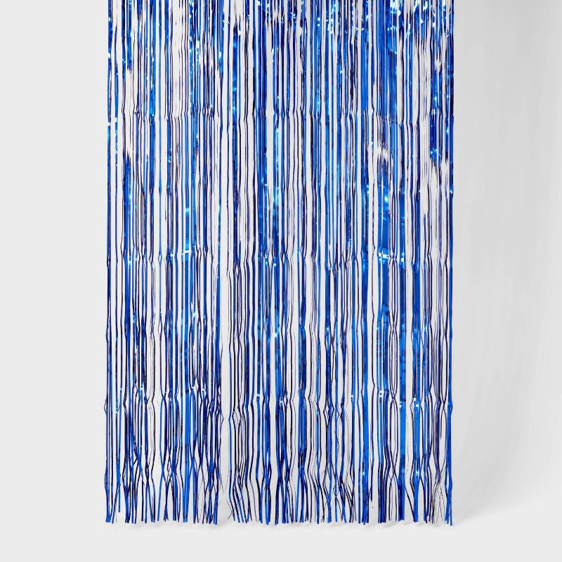slide 1 of 4, Holographic Metallic Fringe Backdrop Blue - Spritz™, 1 ct