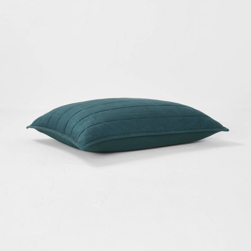 slide 3 of 5, Standard Heavyweight Linen Blend Quilt Pillow Sham Dark Teal Blue - Casaluna™, 1 ct