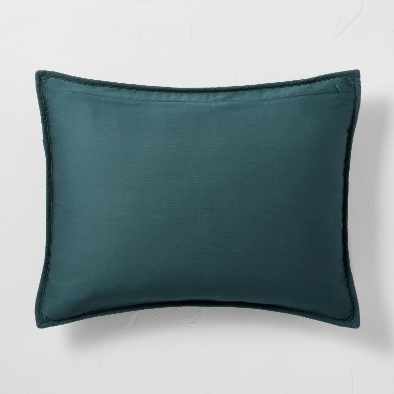 slide 4 of 5, Standard Heavyweight Linen Blend Quilt Pillow Sham Dark Teal Blue - Casaluna™, 1 ct