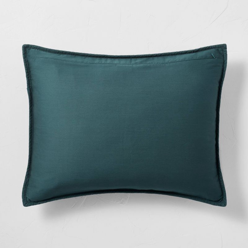 slide 4 of 5, Standard Heavyweight Linen Blend Quilt Pillow Sham Dark Teal Blue - Casaluna™: Woven Rayon & Cotton, Zipper Closure, OEKO-TEX Certified, 1 ct