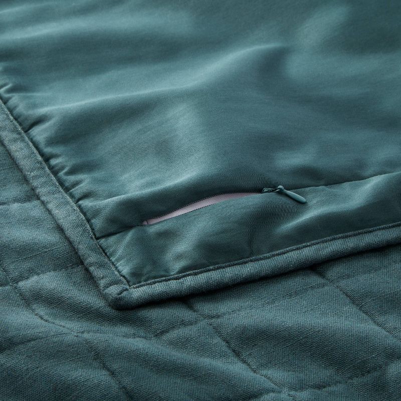 slide 5 of 5, Standard Heavyweight Linen Blend Quilt Pillow Sham Dark Teal Blue - Casaluna™: Woven Rayon & Cotton, Zipper Closure, OEKO-TEX Certified, 1 ct