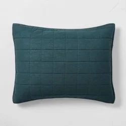 Standard Heavyweight Linen Blend Quilt Pillow Sham Dark Teal Blue - Casaluna™: Woven Rayon & Cotton, Zipper Closure, OEKO-TEX Certified