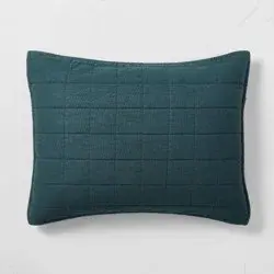 Standard Heavyweight Linen Blend Quilt Pillow Sham Dark Teal Blue - Casaluna™
