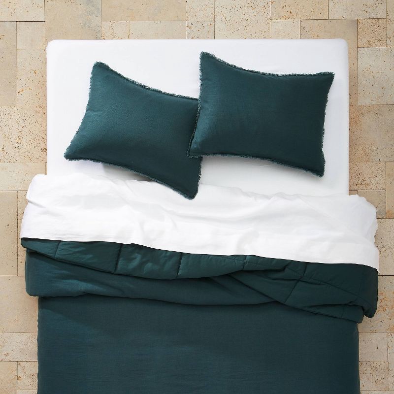 slide 3 of 8, King/California King Heavyweight Linen Blend Comforter & Sham Set Dark Teal Blue - Casaluna™: Woven Rayon, Zipper Closure, 1 ct