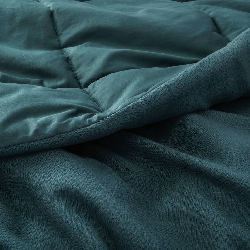 slide 4 of 8, King/California King Heavyweight Linen Blend Comforter & Sham Set Dark Teal Blue - Casaluna™: Woven Rayon, Zipper Closure, 1 ct