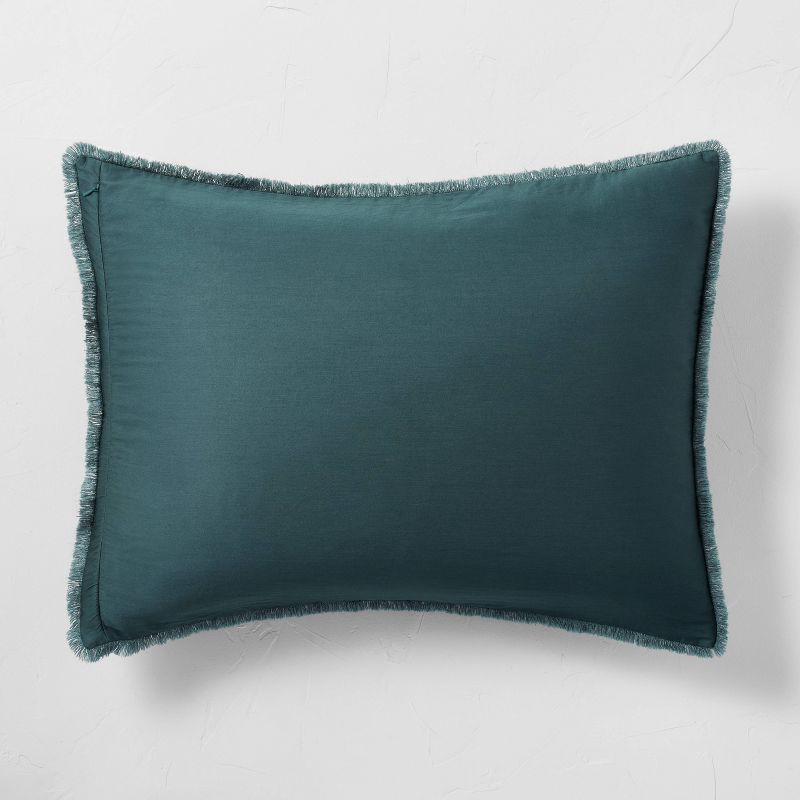 slide 7 of 8, King/California King Heavyweight Linen Blend Comforter & Sham Set Dark Teal Blue - Casaluna™: Woven Rayon, Zipper Closure, 1 ct