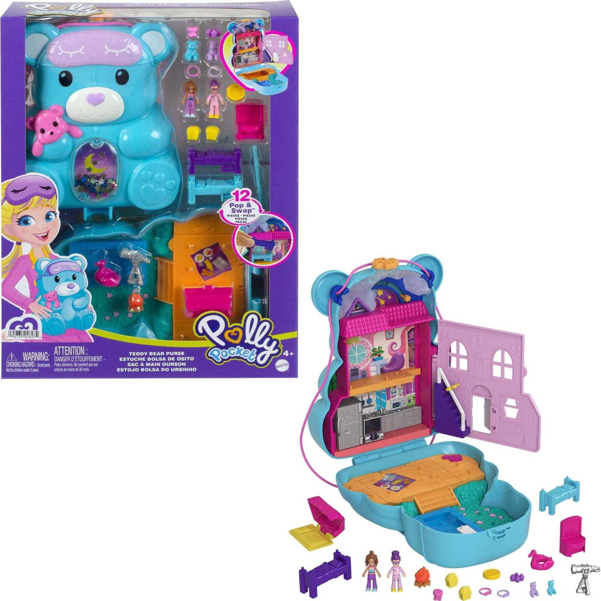 slide 1 of 6, Polly Pocket Teddy Bear Purse Compact Playset, 1 ct