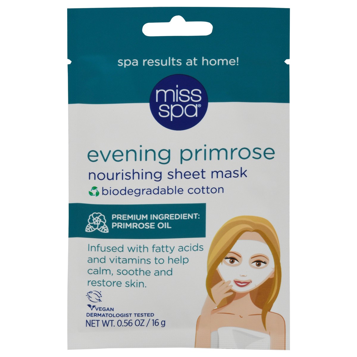 slide 4 of 12, Miss Spa Evening Primrose Nourishing Sheet Mask 0.56 oz, 0.56 oz