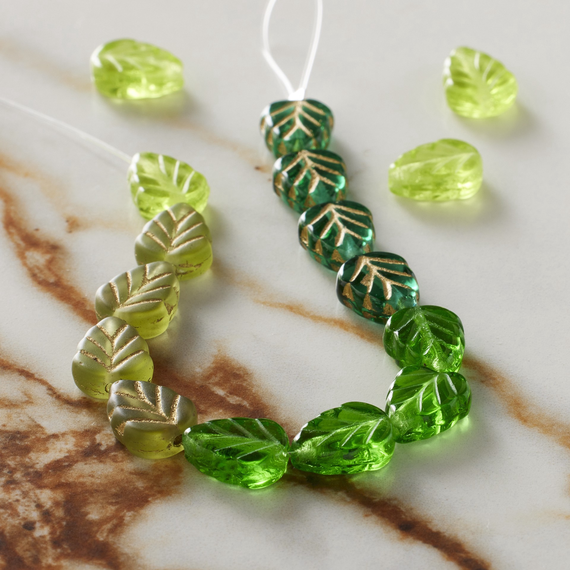 slide 4 of 5, Green Czech Glass Leaf Beads, 10.5mm By Bead Landing, 10.5mm