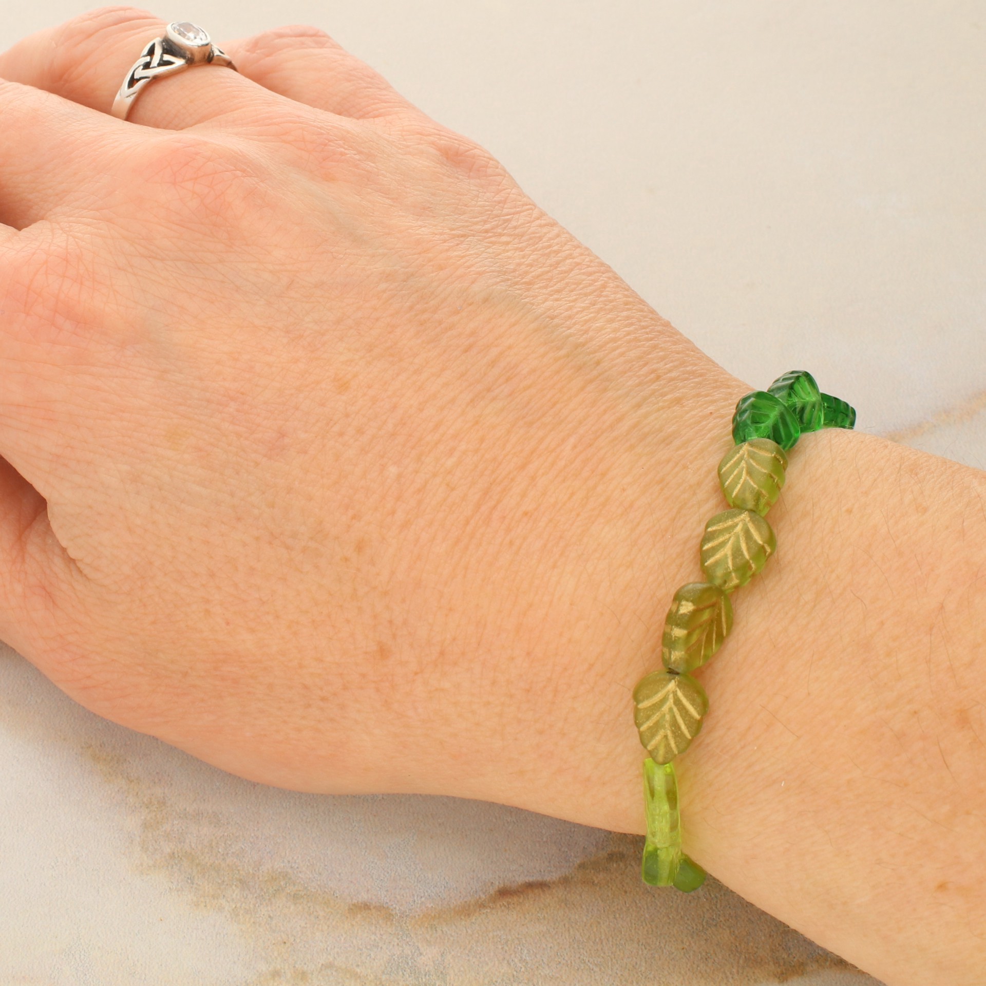 slide 5 of 5, Green Czech Glass Leaf Beads, 10.5mm By Bead Landing, 10.5mm