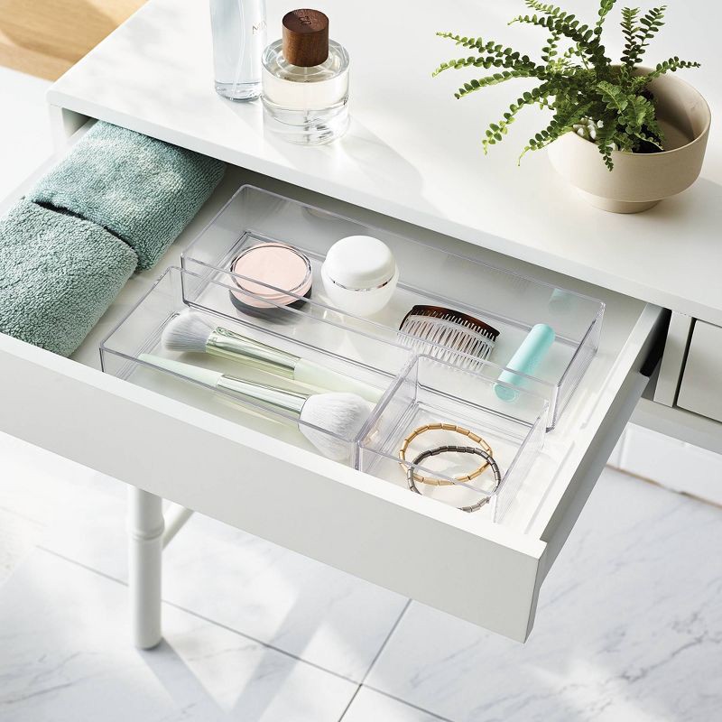 3 Bathroom Plastic Tray Beauty Organizer Set Clear - Brightroom