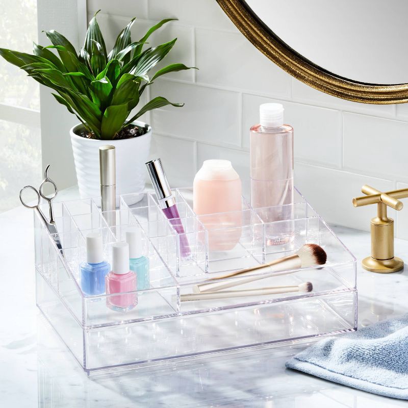 slide 2 of 6, Extra Large Bathroom Plastic Tiered Cosmetic Organizer Clear - Brightroom™: Makeup & Skincare Storage, Countertop Use, 1 ct
