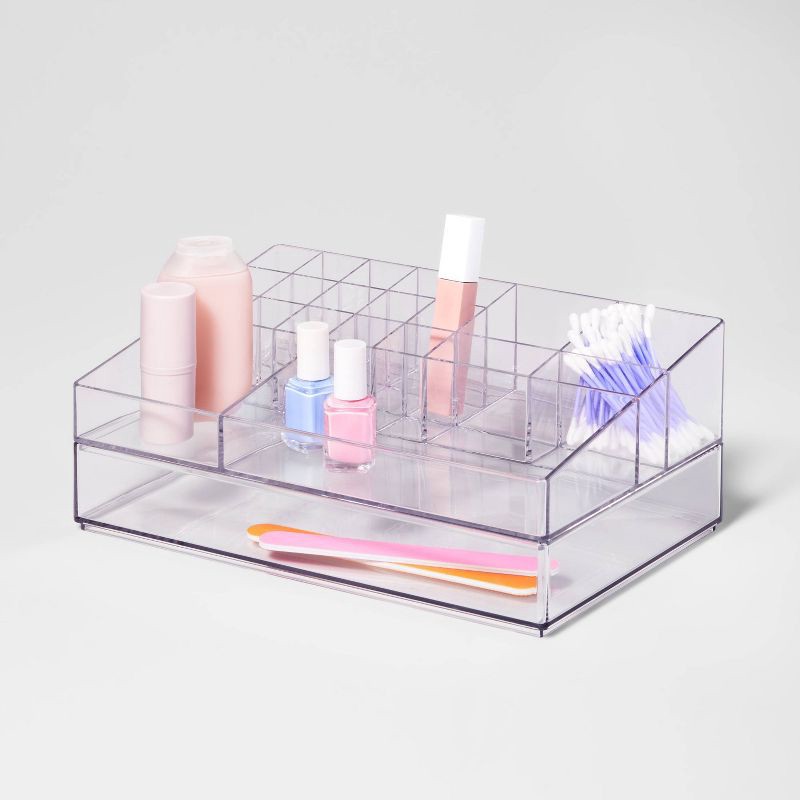 slide 4 of 6, Extra Large Bathroom Plastic Tiered Cosmetic Organizer Clear - Brightroom™: Makeup & Skincare Storage, Countertop Use, 1 ct