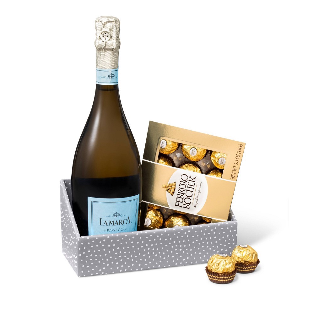 slide 2 of 3, La Marca Ferrero Rocher Hazelnut Chocolate & LaMarca Prosecco Gift Set - 750ml Bottle, 750 ml