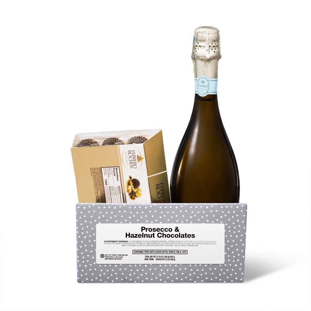 slide 3 of 3, La Marca Ferrero Rocher Hazelnut Chocolate & LaMarca Prosecco Gift Set - 750ml Bottle, 750 ml