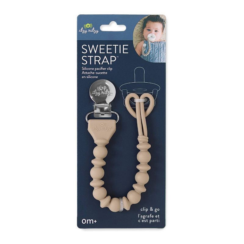 slide 3 of 5, Itzy Ritzy Beaded Pacifier Clip - Universal Fit, Silicone Holder - Toast, 1 ct