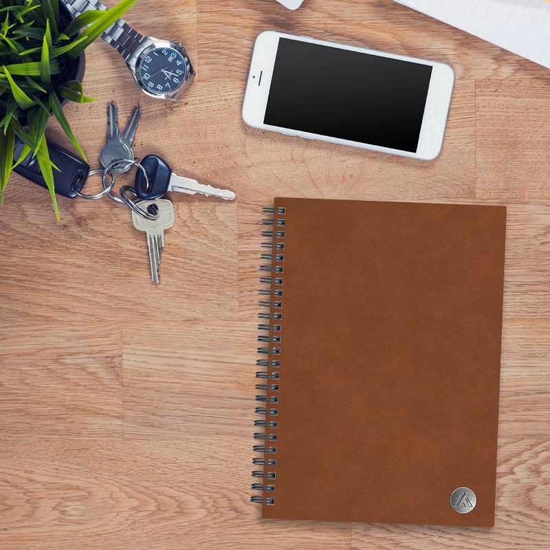 slide 2 of 7, Lined Journal Safety Wirebound Non-Dated 5.75"x8.5" Tan - Blue Sky: Faux Leather Hard Cover, Narrow Ruled, 80 Pages, Adult Stationery, 1 ct