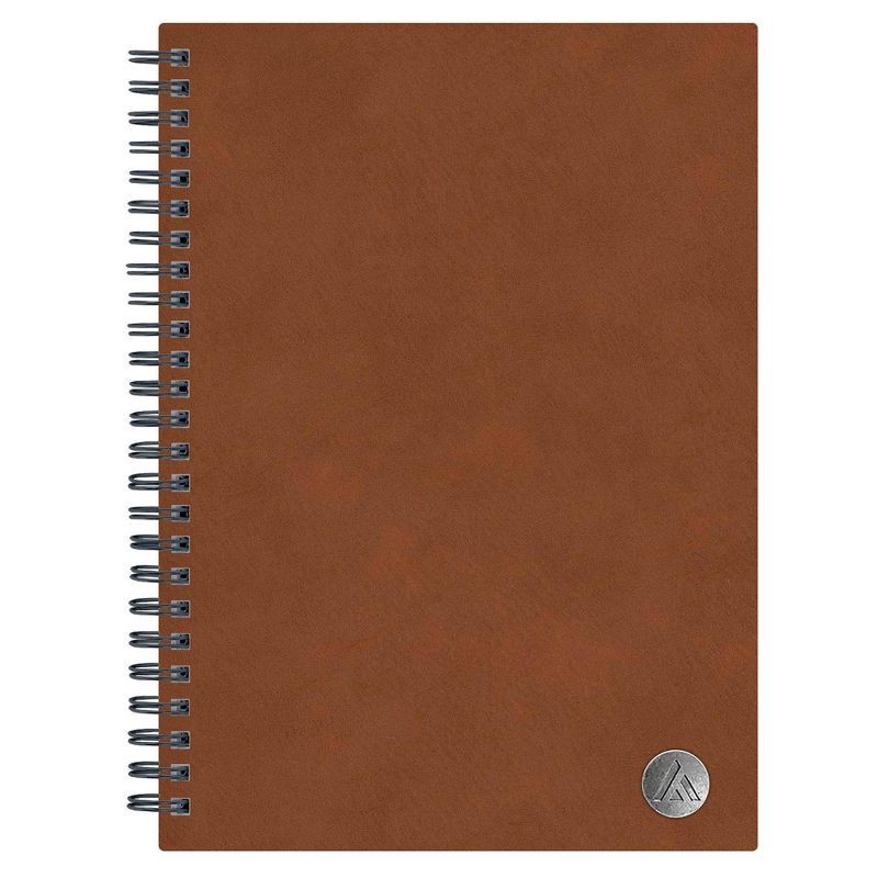 slide 1 of 7, Lined Journal Safety Wirebound Non-Dated 5.75"x8.5" Tan - Blue Sky: Faux Leather Hard Cover, Narrow Ruled, 80 Pages, Adult Stationery, 1 ct