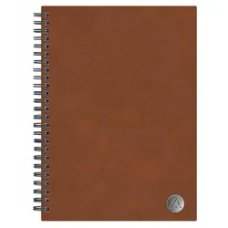 Lined Journal Safety Wirebound Non-Dated 5.75"x8.5" Tan - Blue Sky: Faux Leather Hard Cover, Narrow Ruled, 80 Pages, Adult Stationery