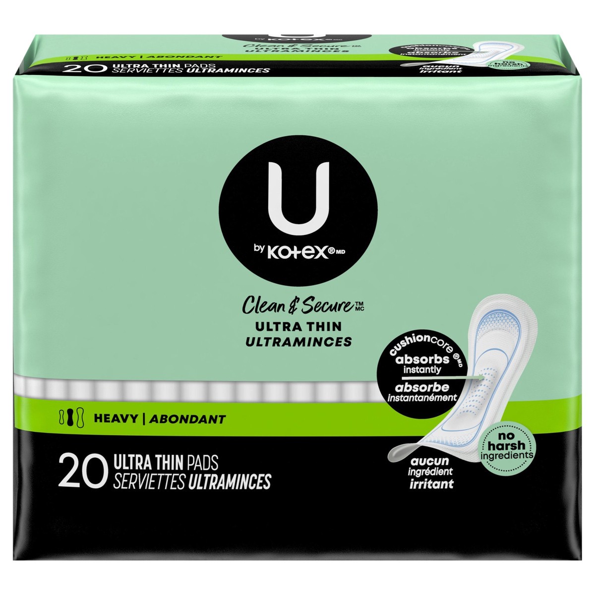 slide 1 of 5, U by Kotex Clean & Secure Ultra Thin Pads, Heavy Absorbency, 20 Count, 20 ct