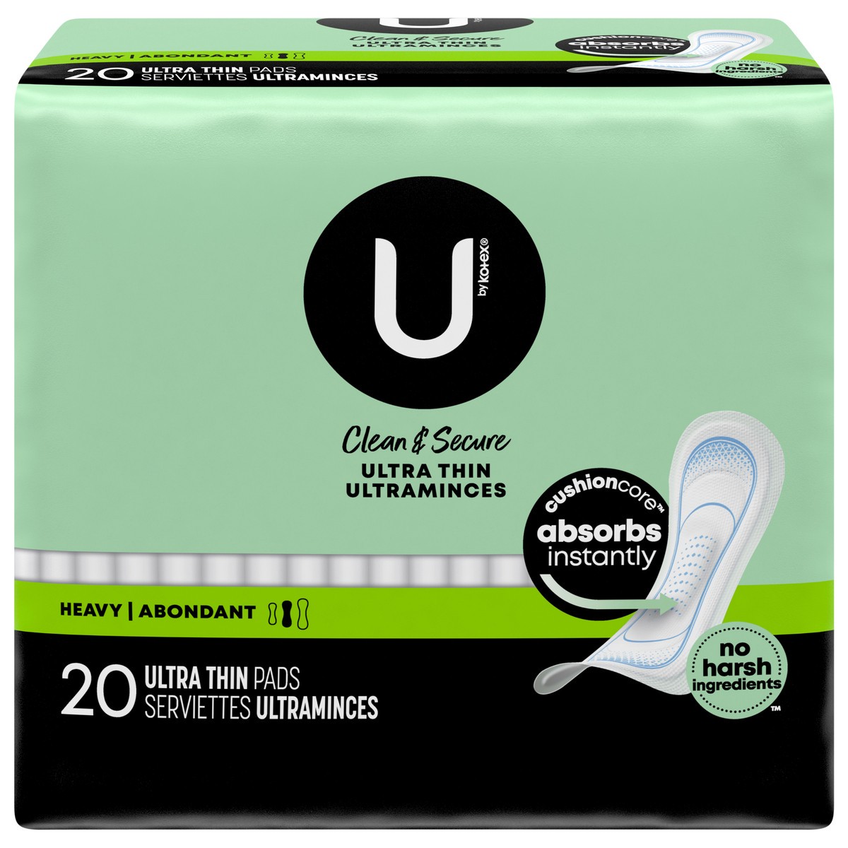 slide 1 of 5, U by Kotex Clean & Secure Ultra Thin Pads, Heavy Absorbency, 20 Count, 20 ct