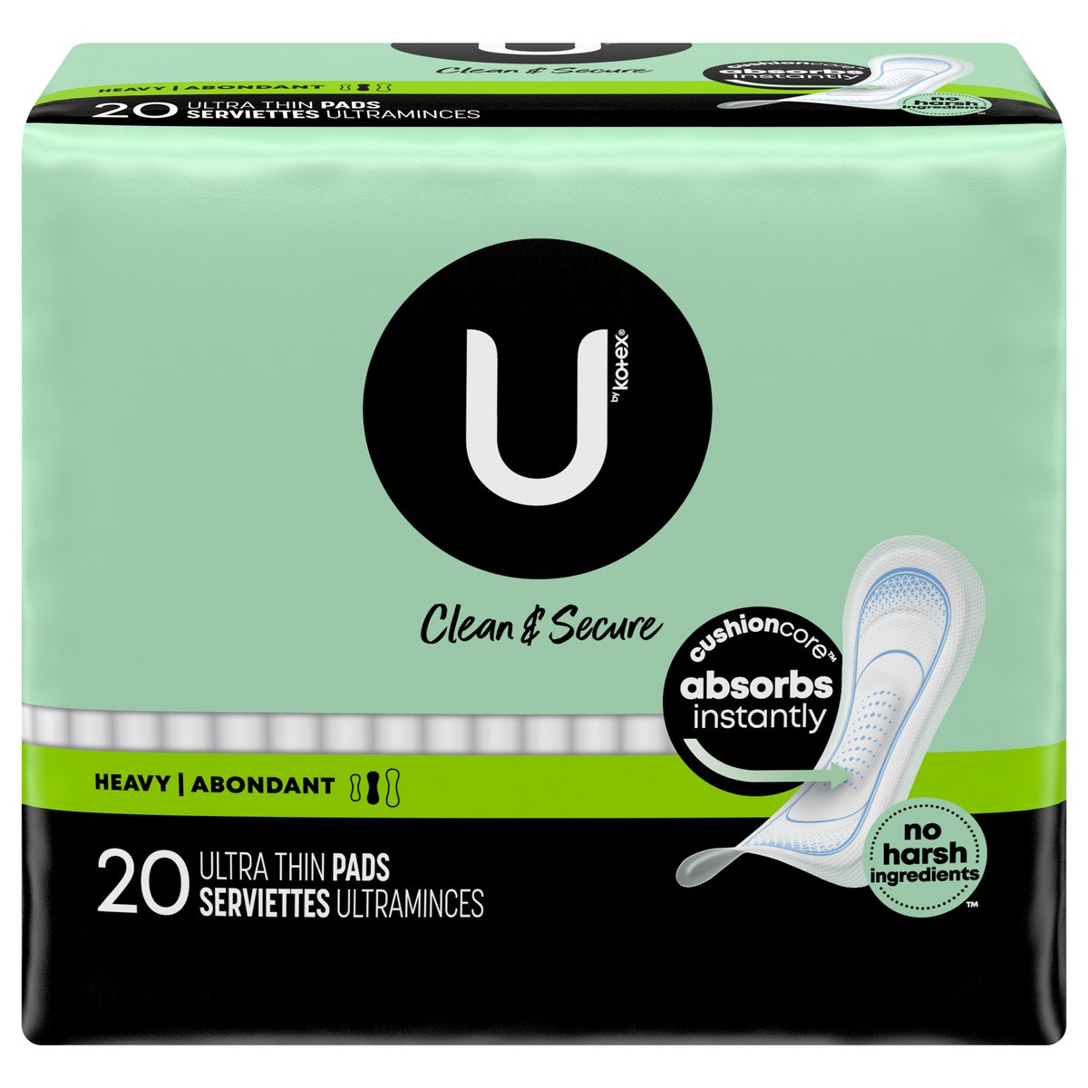 slide 1 of 5, U by Kotex Clean & Secure Ultra Thin Pads, Heavy Absorbency, 20 Count, 20 ct
