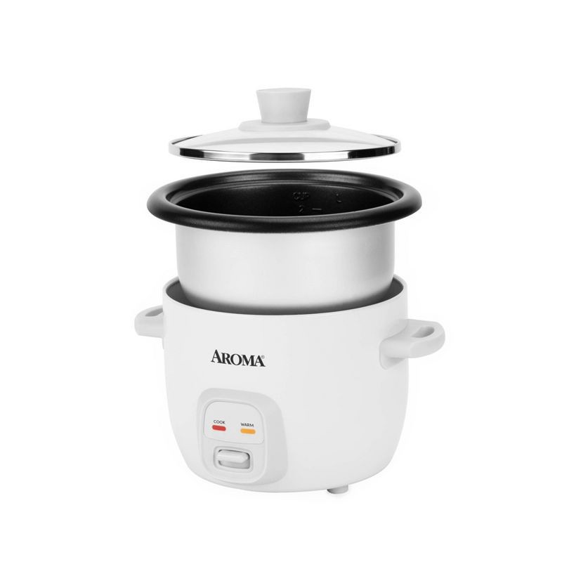 slide 3 of 13, Aroma 4 Cup Pot Style Rice Cooker White: Nonstick, Stay-Cool Handles, 1 Setting, 250W, Includes Glass Lid & Manual, 1 ct