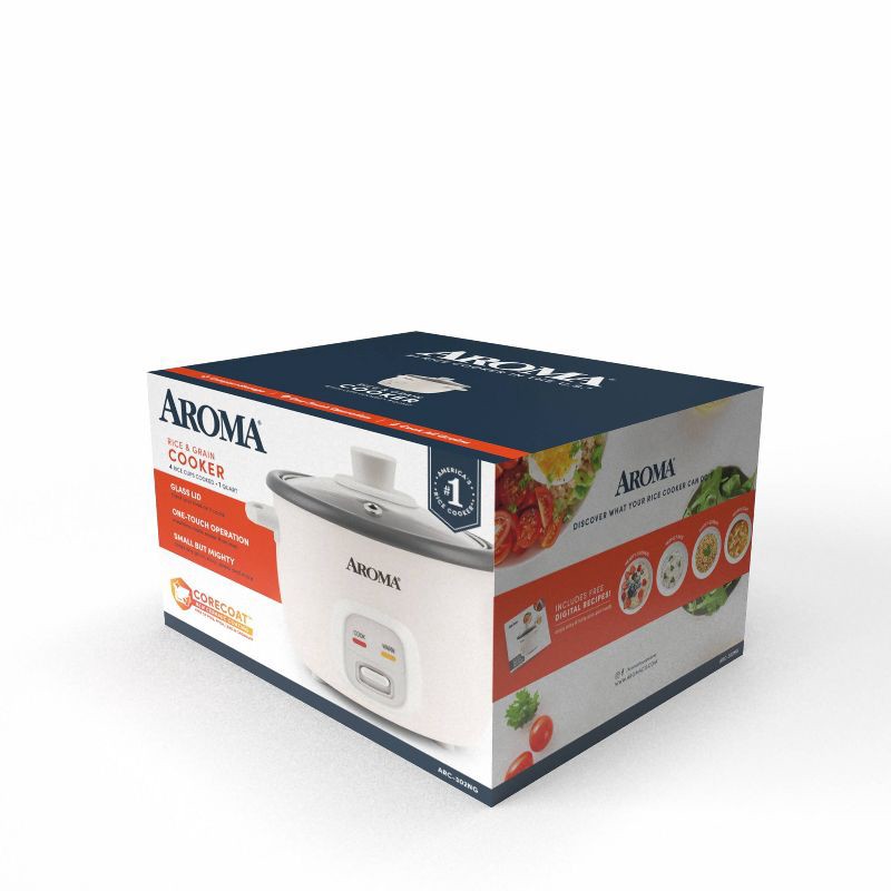 slide 12 of 13, Aroma 4 Cup Pot Style Rice Cooker White: Nonstick, Stay-Cool Handles, 1 Setting, 250W, Includes Glass Lid & Manual, 1 ct