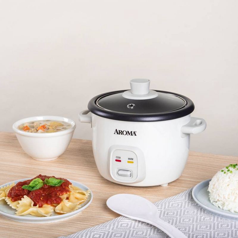 slide 4 of 13, Aroma 4 Cup Pot Style Rice Cooker White: Nonstick, Stay-Cool Handles, 1 Setting, 250W, Includes Glass Lid & Manual, 1 ct