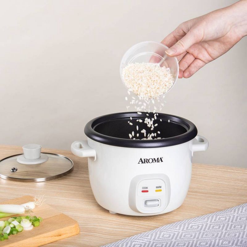 slide 5 of 13, Aroma 4 Cup Pot Style Rice Cooker White: Nonstick, Stay-Cool Handles, 1 Setting, 250W, Includes Glass Lid & Manual, 1 ct