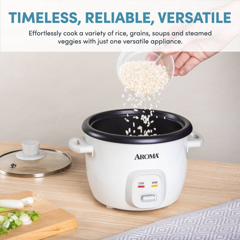 slide 7 of 13, Aroma 4 Cup Pot Style Rice Cooker White: Nonstick, Stay-Cool Handles, 1 Setting, 250W, Includes Glass Lid & Manual, 1 ct