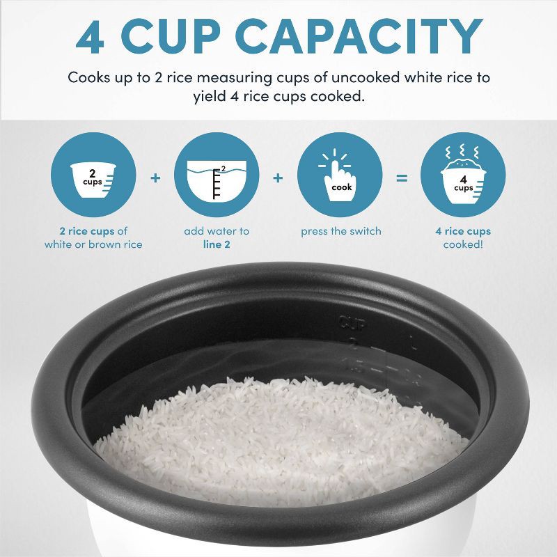 slide 9 of 13, Aroma 4 Cup Pot Style Rice Cooker White: Nonstick, Stay-Cool Handles, 1 Setting, 250W, Includes Glass Lid & Manual, 1 ct