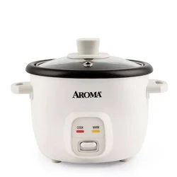 Aroma 4 Cup Pot Style Rice Cooker White: Nonstick, Stay-Cool Handles, 1 Setting, 250W, Includes Glass Lid & Manual